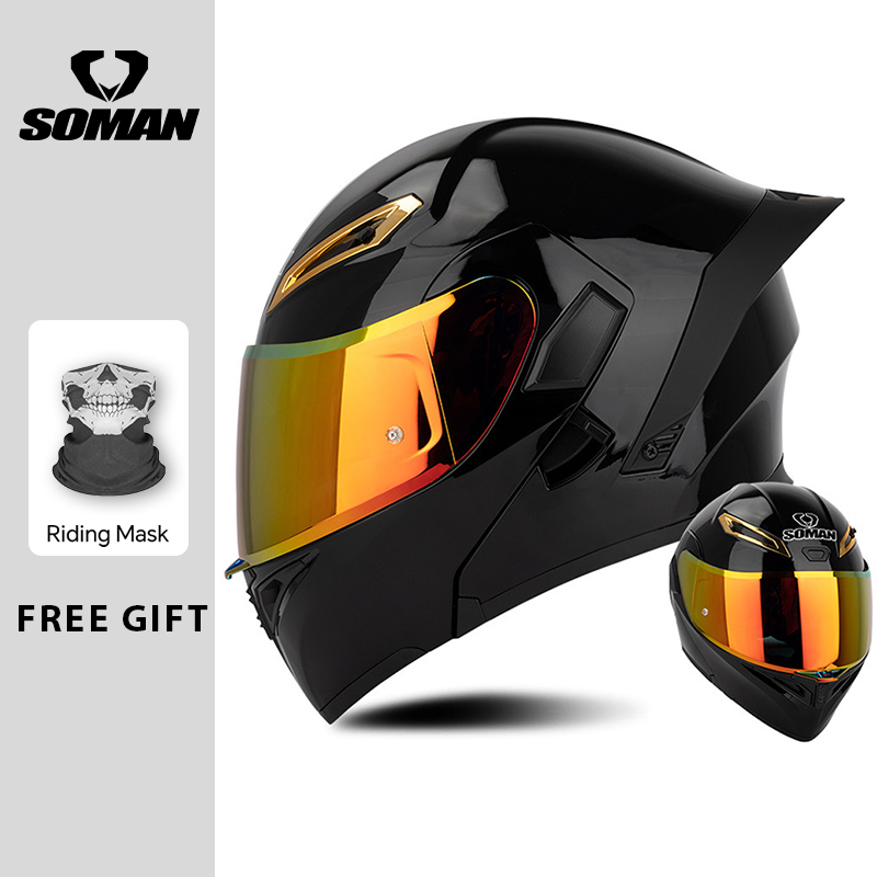 Dual Visor Motorcycle Racing Helmet - หมวกกันน็อคแบบเปิดคางได้ รุ่น Unisex ได้รับมาตรฐาน DOT พร้อมกระจกสองชั้น